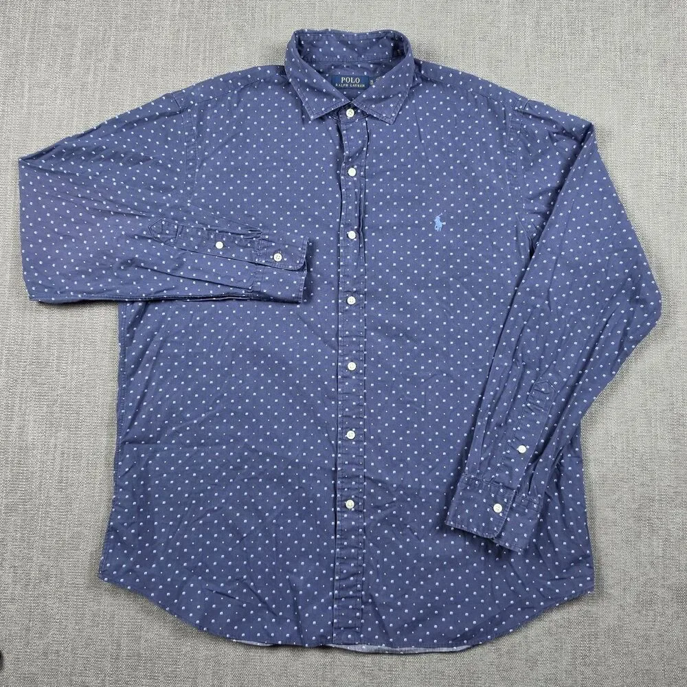 Polo Ralph Lauren Button Down Shirt Mens XL Navy Geometric Print Long Sleeve